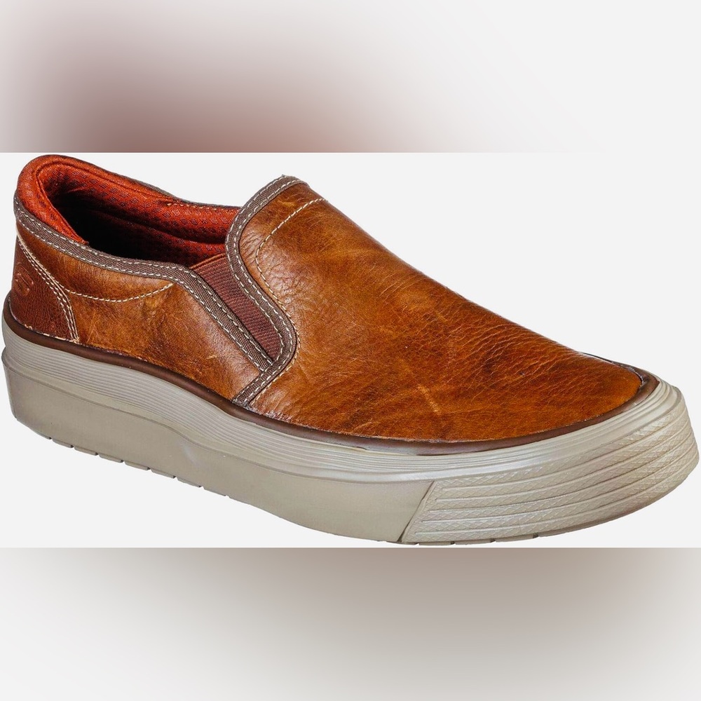 Skechers Men's Slip-On Leather Sneakers Brown Hard to Find Big & Tall Size 14